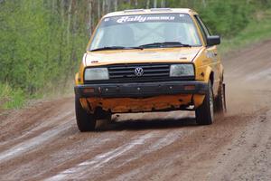 Chad Eixenberger / Chris Gordon at speed on stage one in their VW Golf.