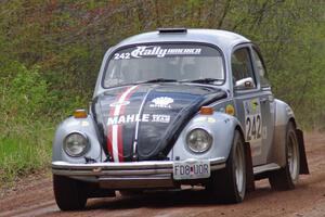 The Mark Huebbe / John Huebbe VW Beetle at speed on stage one.