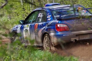 The Carl Siegler/ David Goodman Subaru WRX STi at speed on stage two.