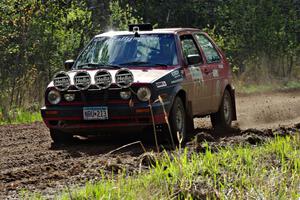 The John Kimmes / Greg Smith VW GTI goes through a sweeper on stage three.