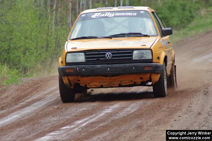 Chad Eixenberger / Chris Gordon at speed on stage one in their VW Golf.