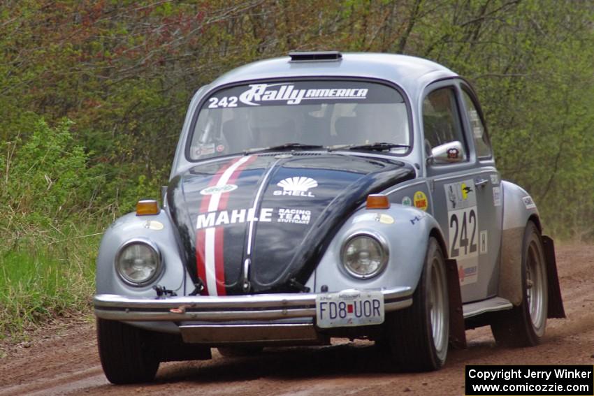 The Mark Huebbe / John Huebbe VW Beetle at speed on stage one.