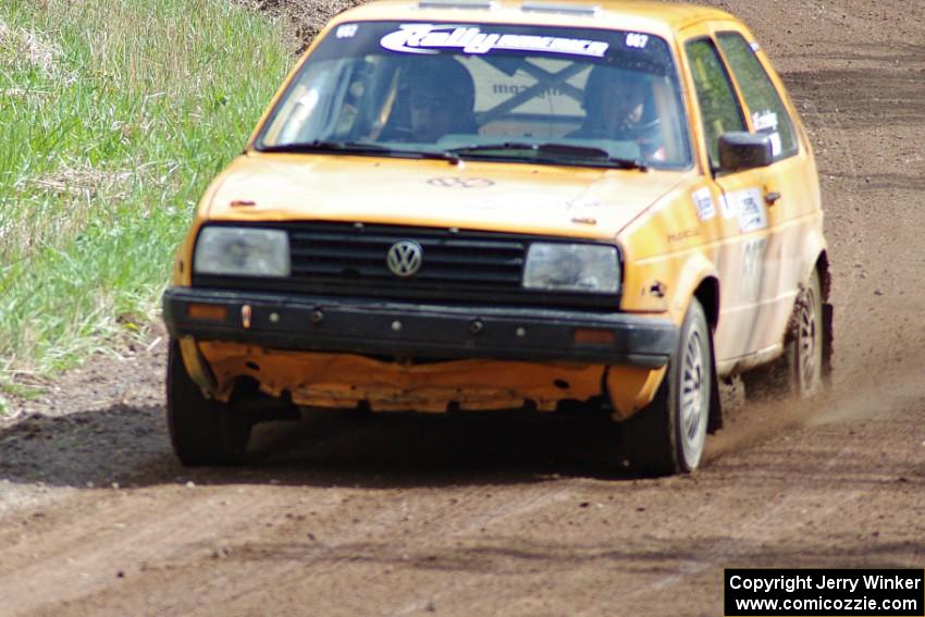 The Chad Eixenberger / Chris Gordon VW Golf comes out of a sweeper on stage two.