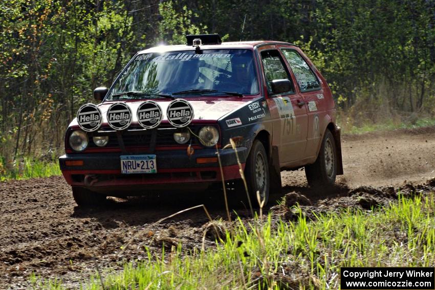 The John Kimmes / Greg Smith VW GTI goes through a sweeper on stage three.