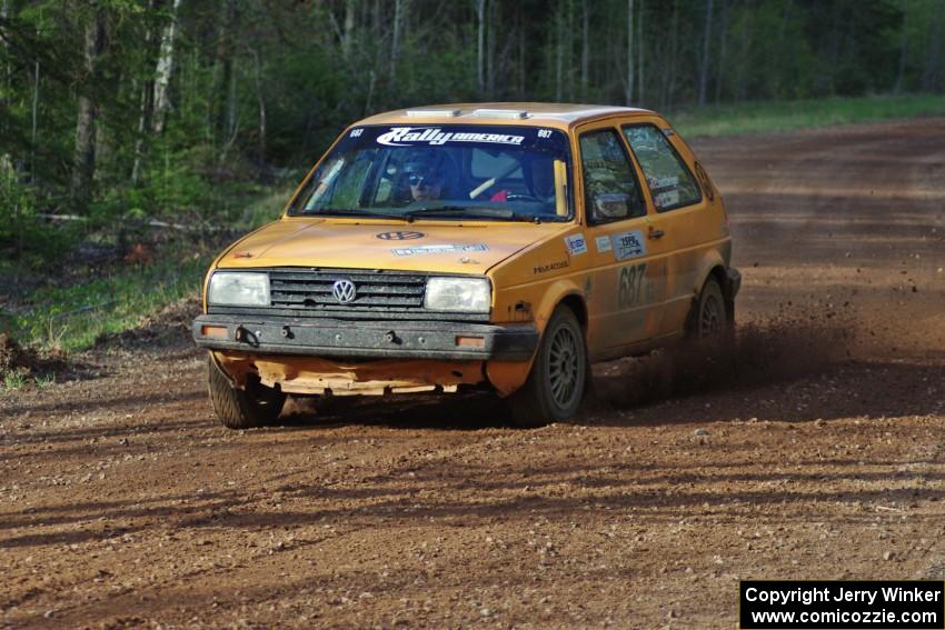 The Chad Eixenberger / Chris Gordon VW Golf at speed on stage four.