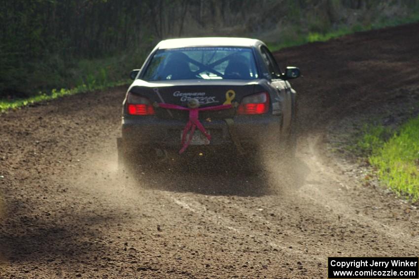 The Anthony Israelson / Jason Standage Subaru Impreza takes a right-sweeper on the final stage.