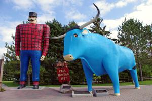 Paul Bunyan and Babe statue in downtown Bemidji.