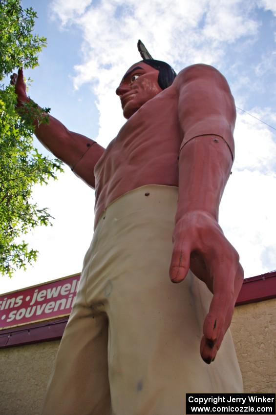 Giant Indian statue on display in downtown Bemidji.