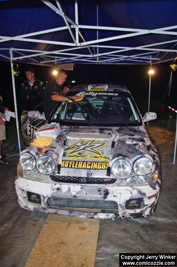 Mason Moyle / Gary Barton in their Subaru Impreza 2.5RS at Friday's service