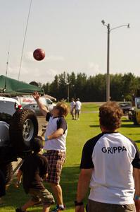 Jake Blattner and Dillon Van Way take in a little volleyball at parc expose.