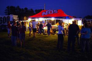 The lit NOS tent meant that the Ziptie Rally Team was being serviced.