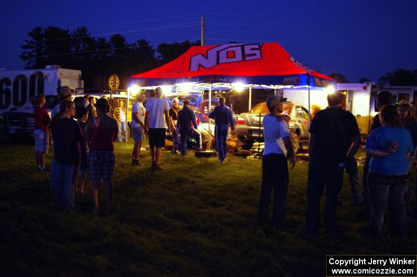 The lit NOS tent meant that the Ziptie Rally Team was being serviced.