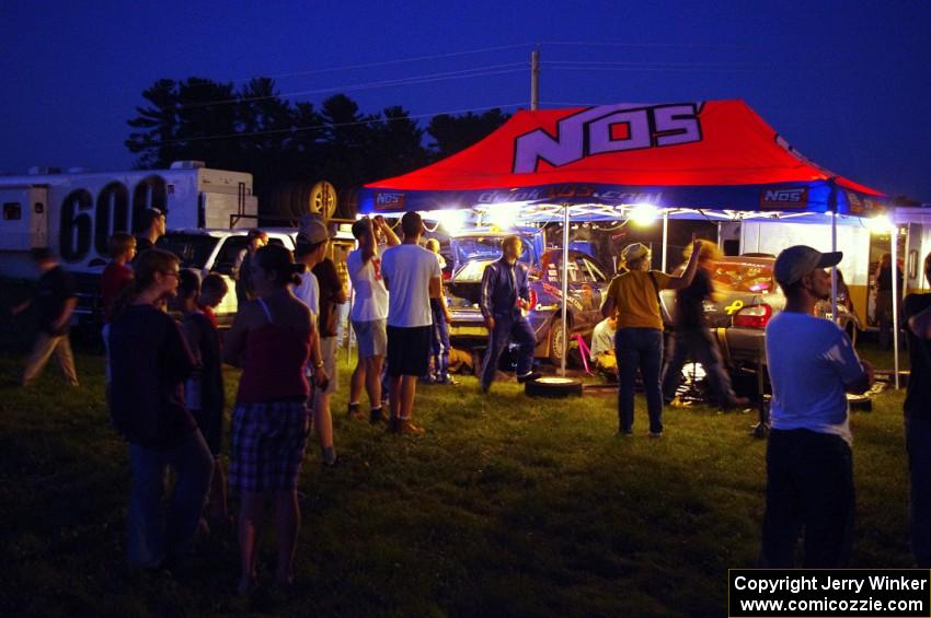 The lit NOS tent meant that the Ziptie Rally Team was being serviced.