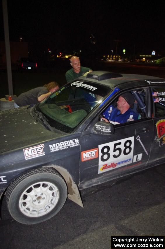 The Anthony Israelson / Jason Standage Subaru Impreza pulls into the final MTC.