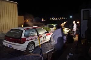 The Brian Gottlieb / Pat Darrow Toyota FX-16 and Cody Crane / Billy Irvin Honda CRX get final prep the night before the rally.