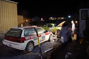 The Brian Gottlieb / Pat Darrow Toyota FX-16 and Cody Crane / Billy Irvin Honda CRX get final prep the night before the rally.