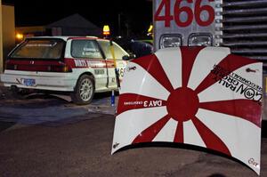 The Brian Gottlieb / Pat Darrow Toyota FX-16 gets last minute prep the night before the rally.