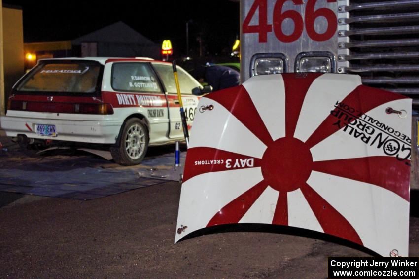 The Brian Gottlieb / Pat Darrow Toyota FX-16 gets last minute prep the night before the rally.