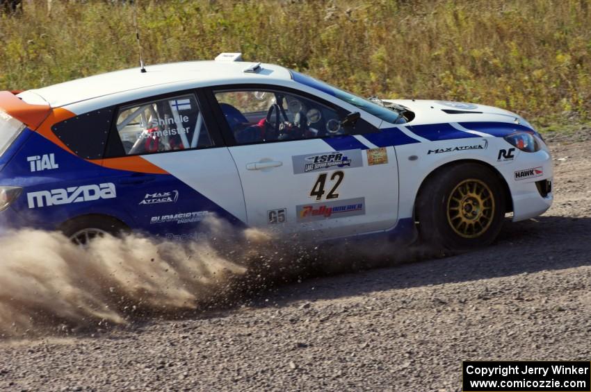 Eric Burmeister / Dave Shindle in their Mazda MAZDASPEED 3 on SS1 (Green Acres I)