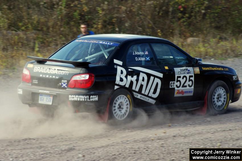 David Allan / John Atsma in their Subaru WRX on SS1 (Green Acres I)