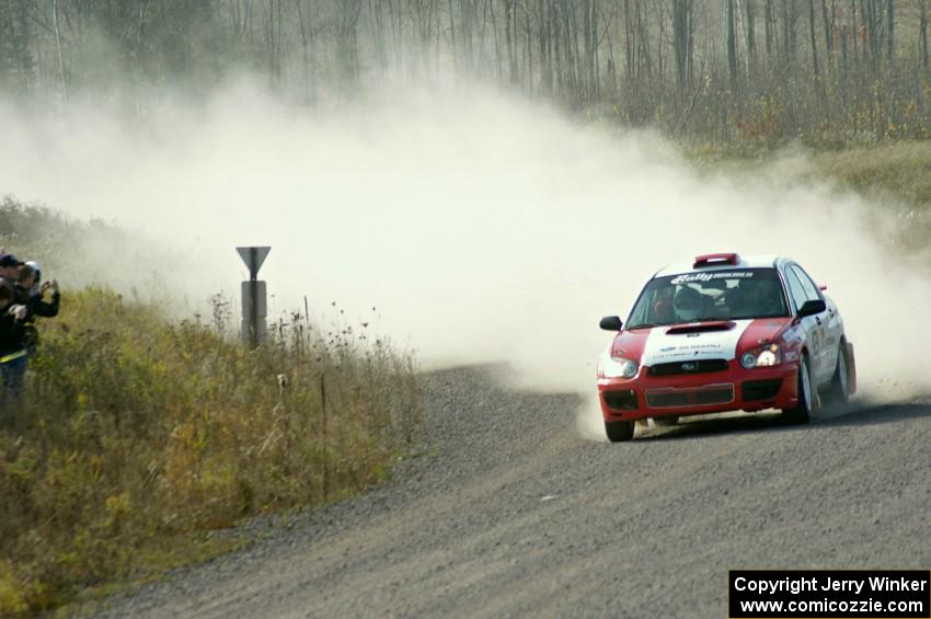 Scott Crouch / Rebecca Greek in their Subaru WRX on SS1 (Green Acres I)