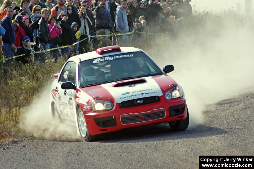 Scott Crouch / Rebecca Greek in their Subaru WRX on SS1 (Green Acres I)