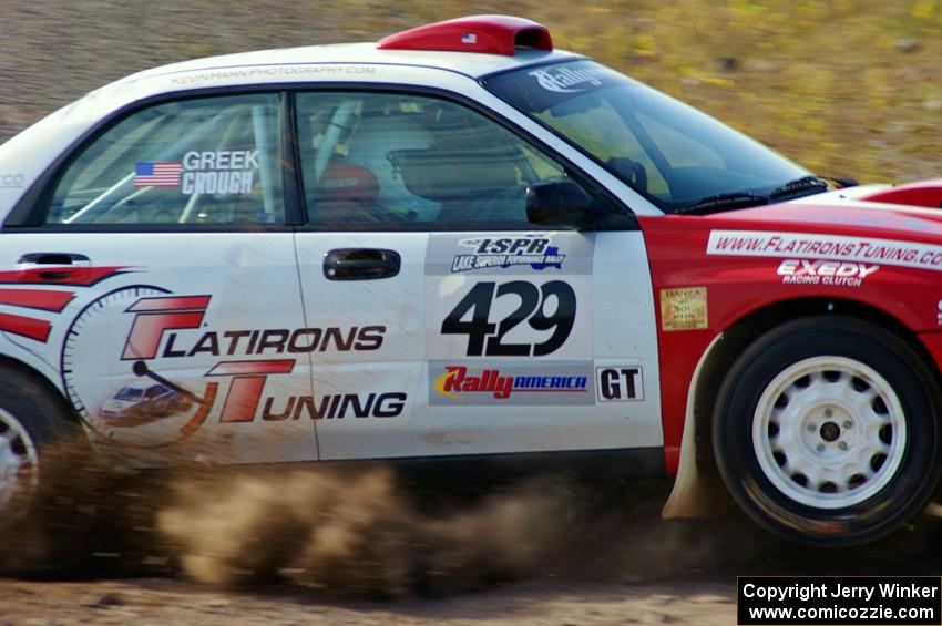 Scott Crouch / Rebecca Greek in their Subaru WRX on SS1 (Green Acres I)