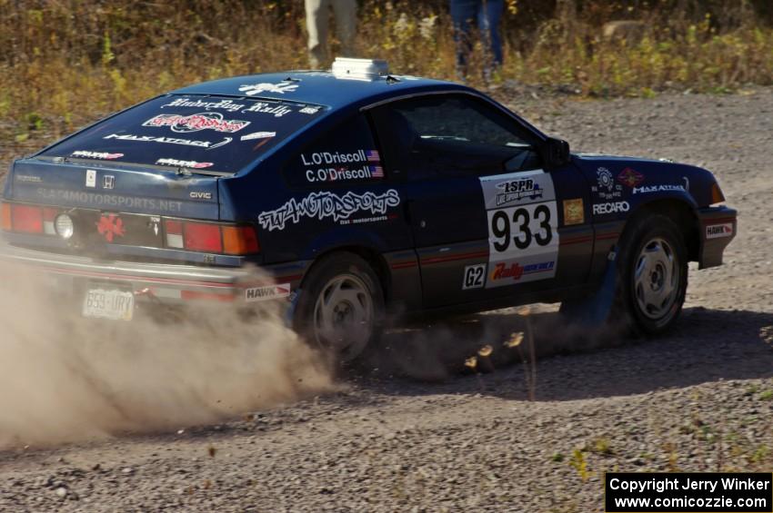 Chris O'Driscoll / Lori O'Driscoll in their Honda CRX on SS1 (Green Acres I)