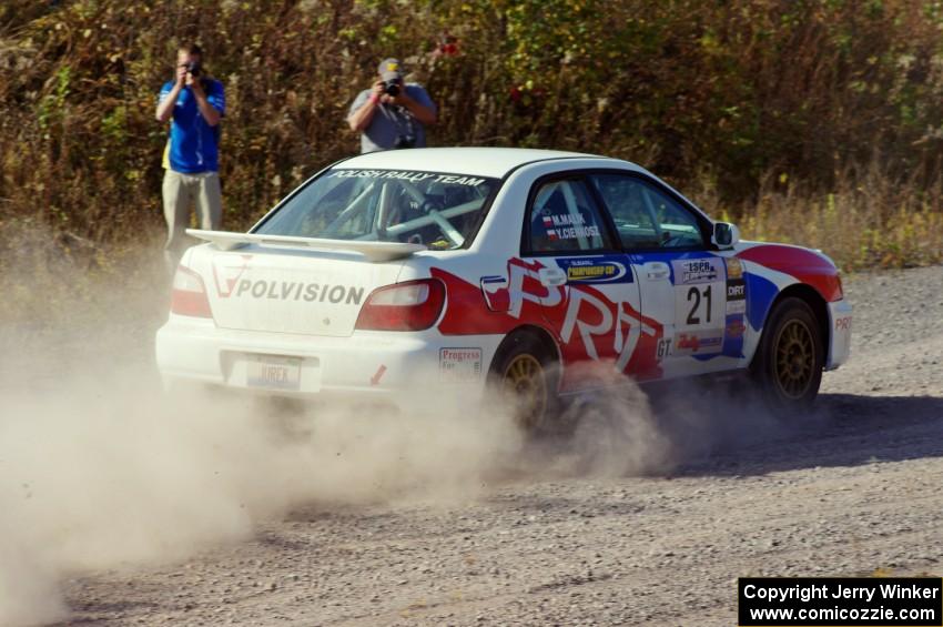 Yurek Cienkosz / Mariusz Malik in their Subaru WRX on SS1 (Green Acres I)