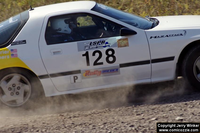 Mychal Summers / Ryan DesLaurier in their Mazda RX-7 on SS1 (Green Acres I)