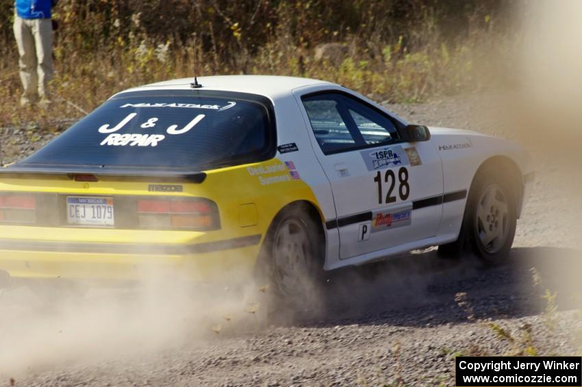 Mychal Summers / Ryan DesLaurier in their Mazda RX-7 on SS1 (Green Acres I)