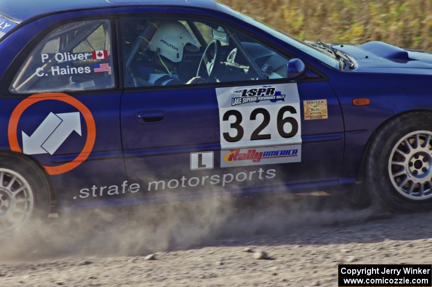 Chad Haines / Paul Oliver in their Subaru Impreza 2.5RS on SS1 (Green Acres I)