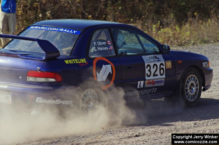 Chad Haines / Paul Oliver in their Subaru Impreza 2.5RS on SS1 (Green Acres I)