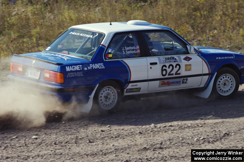 Scott Sanford / Joel Sanford in their BMW 325i on SS1 (Green Acres I)