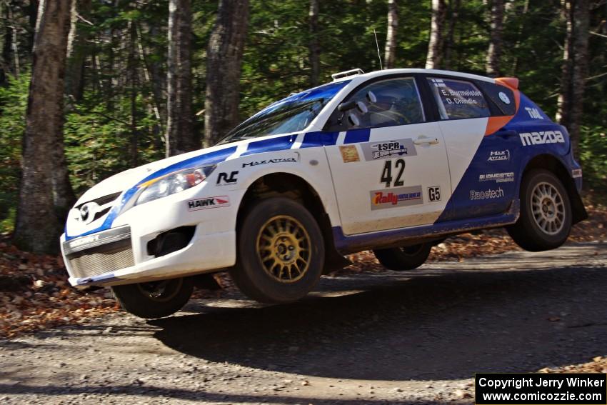 Eric Burmeister / Dave Shindle in their Mazda MAZDASPEED 3 on SS3 (Herman I)