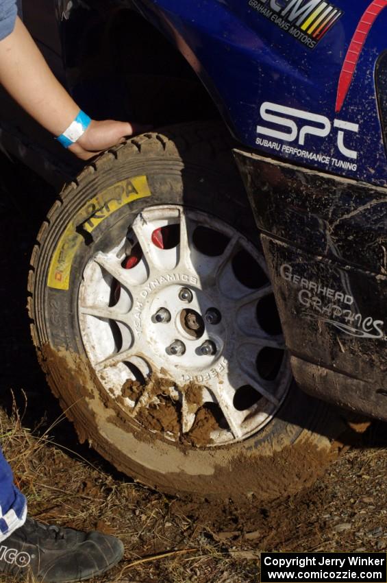 The Carl Siegler / Dave Goodman Subaru WRX STi hit a large rock and DNF'ed on SS3 (Herman I)