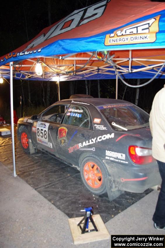 The Anthony Israelson / Jesse Lang Subaru Impreza at Kenton service prior to SS9 (Passmore II)