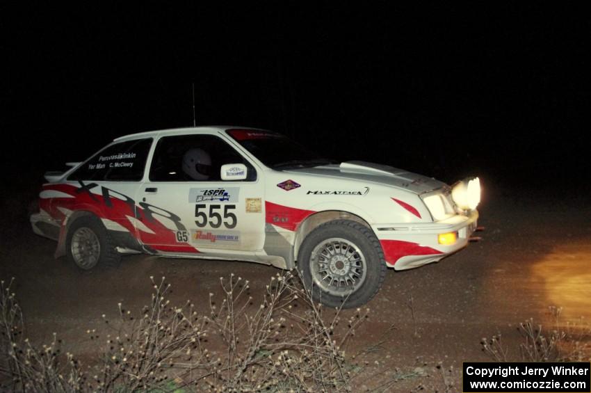 Mike Hurst / Jimmy Brandt in their Ford Merkur XR4Ti on SS10 (Far Point II)