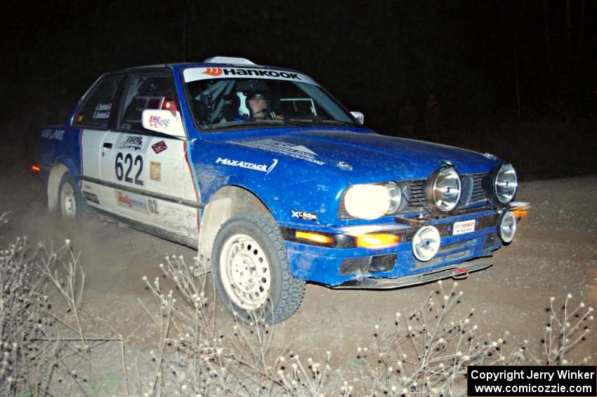 Scott Sanford / Joel Sanford in their BMW 325i on SS10 (Far Point II)