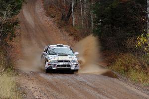 Mason Moyle / Gary Barton in their Subaru Impreza 2.5RS near the finish of SS10 (Menge Creek 1)