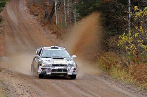 Mason Moyle / Gary Barton in their Subaru Impreza 2.5RS near the finish of SS10 (Menge Creek 1)