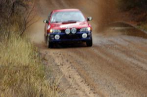 Brianne Corn / Jeremy Rowland in their Subaru Impreza near the finish of SS10 (Menge Creek 1)