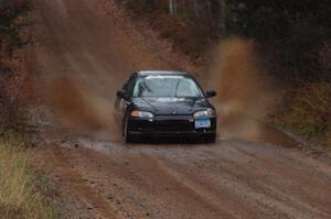 Silas Himes / Matt Himes in their Honda Civic near the finish of SS10 (Menge Creek 1)