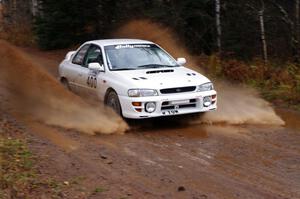 Tyler Witte / Rob Bohn in their Subaru Impreza near the finish of SS10 (Menge Creek 1)