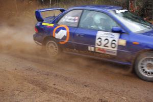 Chad Haines / Paul Oliver in their Subaru Impreza 2.5RS near the finish of SS10 (Menge Creek 1)