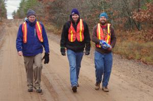 Matt Bushore, Chad Eixenberger and Paul Koll worked the finish of SS10 (Menge Creek 1)