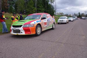 Arkadiusz Gruszka / Lukasz Wronski Mitsubishi Lancer Evo 9 about to head back out after L'Anse service