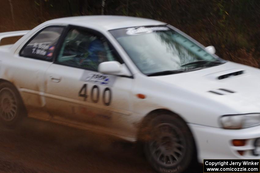 Tyler Witte / Rob Bohn in their Subaru Impreza near the finish of SS10 (Menge Creek 1)