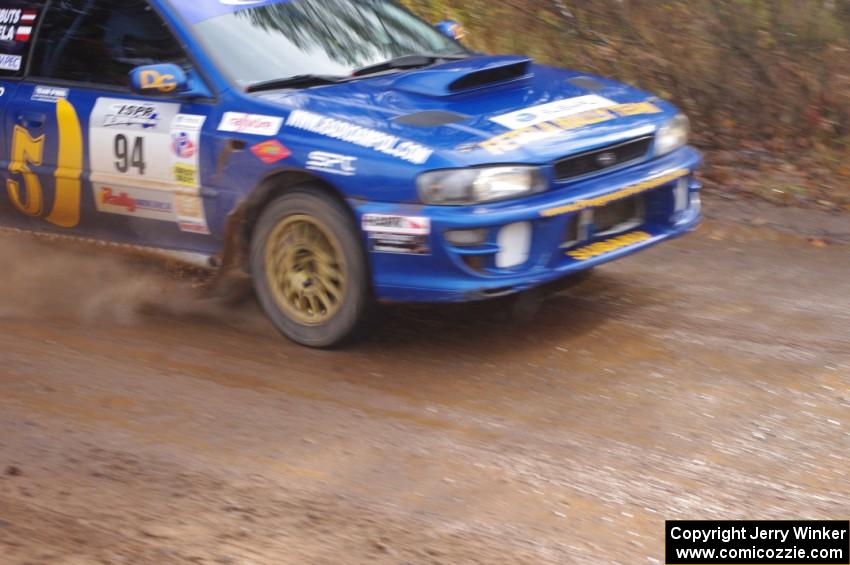 Piotr Fetela / Ray Vambuts in their Subaru Impreza STi near the finish of SS10 (Menge Creek 1)