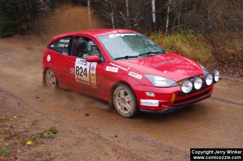 Cameron Steely / Josh Buller in their Ford Focus near the finish of SS10 (Menge Creek 1)